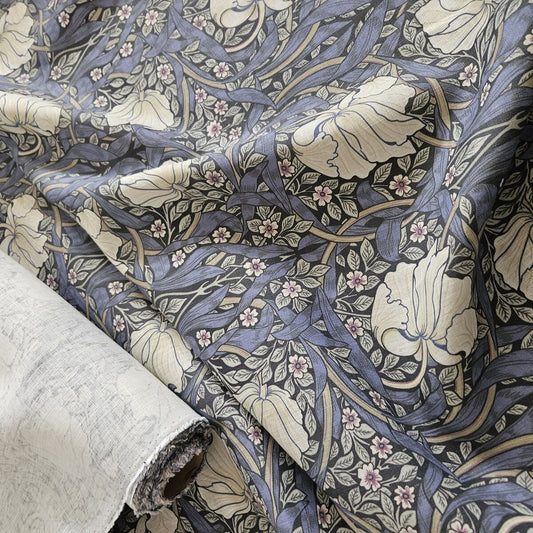 Floral linen fabric - William Morris Pimpernel blue - WM203A