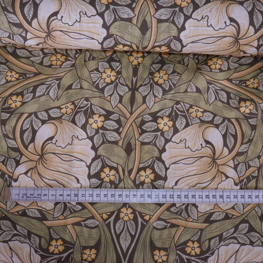 Floral linen fabric - William Morris Pimpernel green WM201A