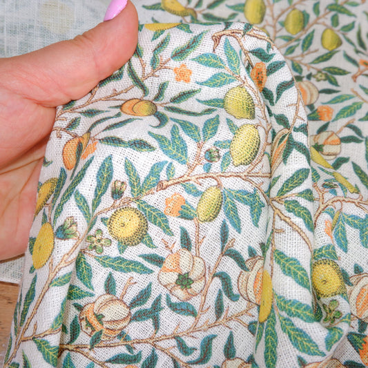 Floral linen fabric - William Morris Pomegranate WM204A