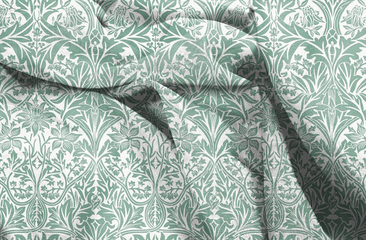 Floral linen fabric  William Morris Blue Bell green WM210A