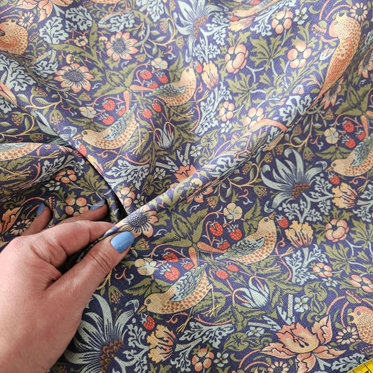 Floral linen fabric  William Morris Strawberry thief blue WM208A