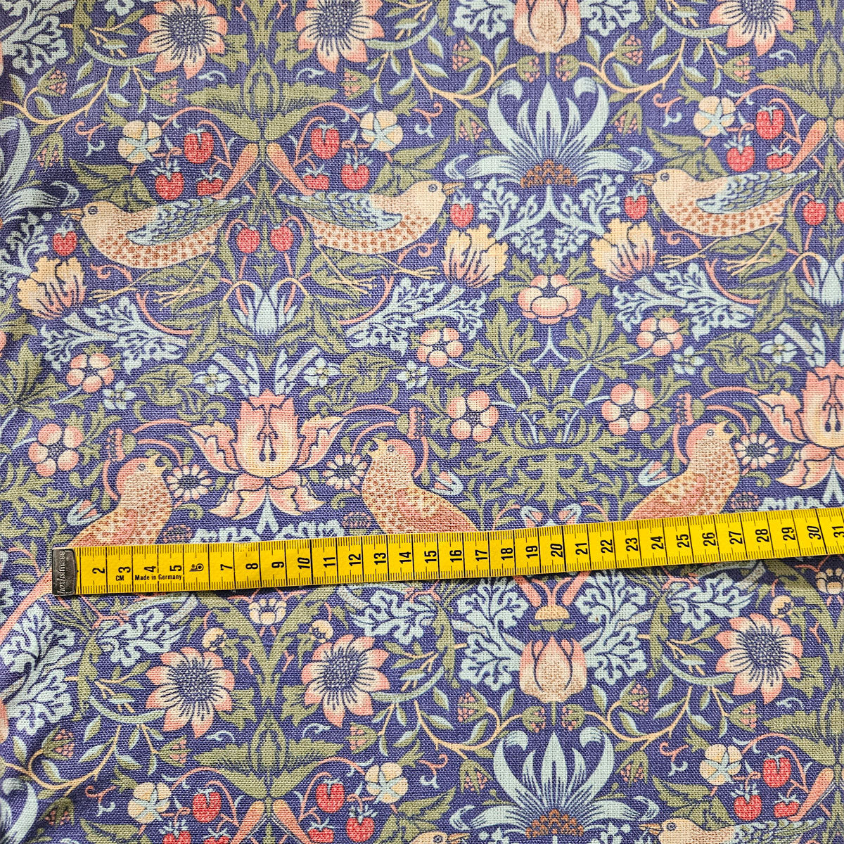 Floral linen fabric  William Morris Strawberry thief blue WM208A