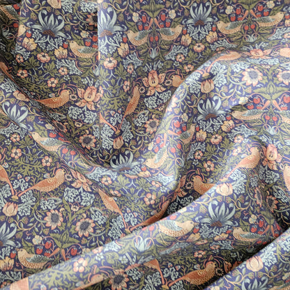Floral linen fabric  William Morris Strawberry thief blue WM208A