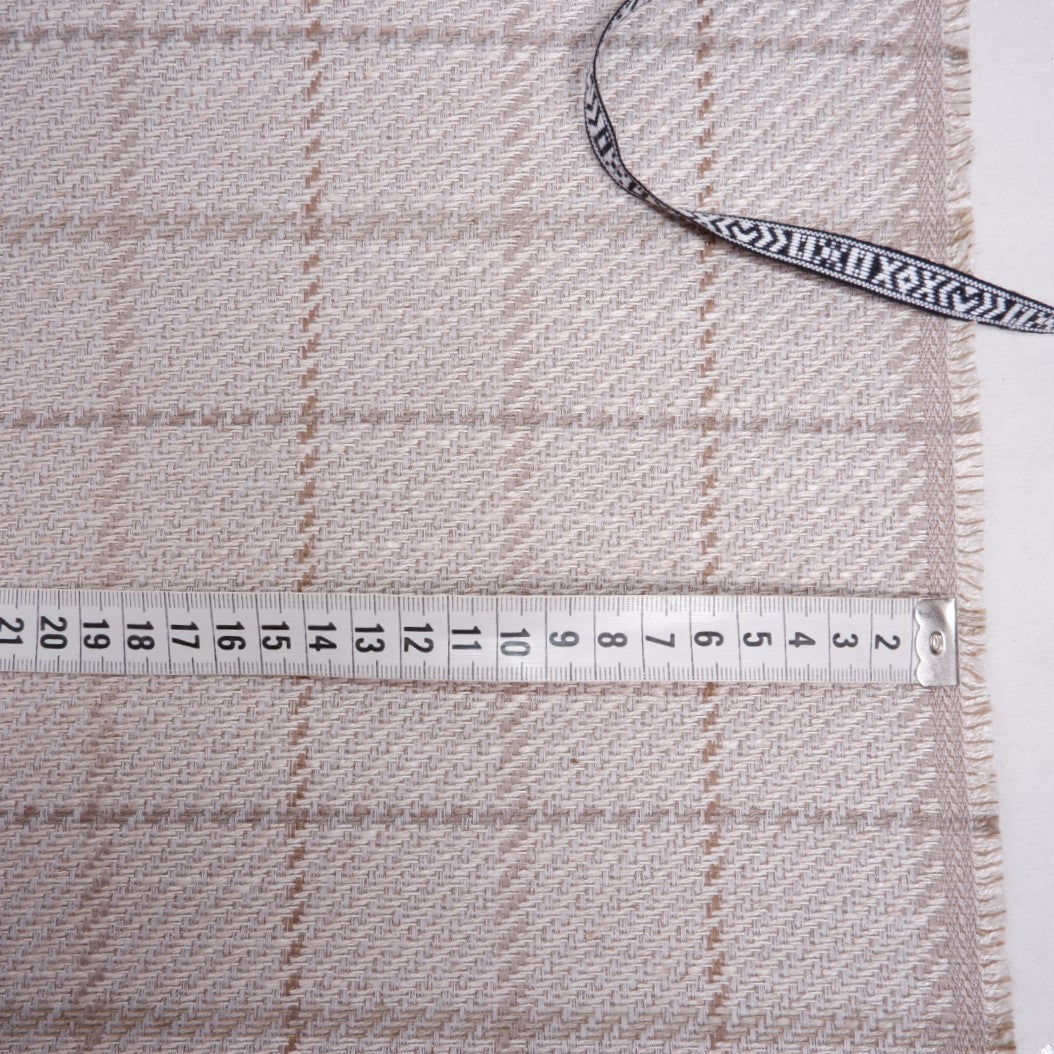 Brown and white checks - Extra Heavy linen blend fabric - T024H