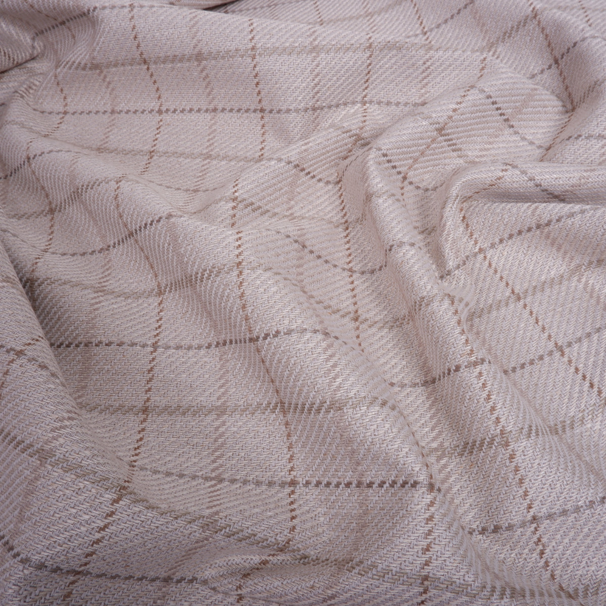 Brown and white checks - Extra Heavy linen blend fabric - T024H