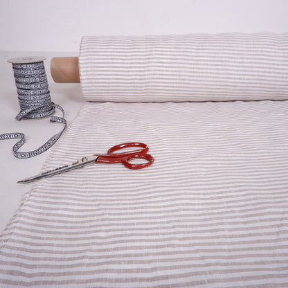 255 cm WIDE - White natur stripes - linen fabric - T026M