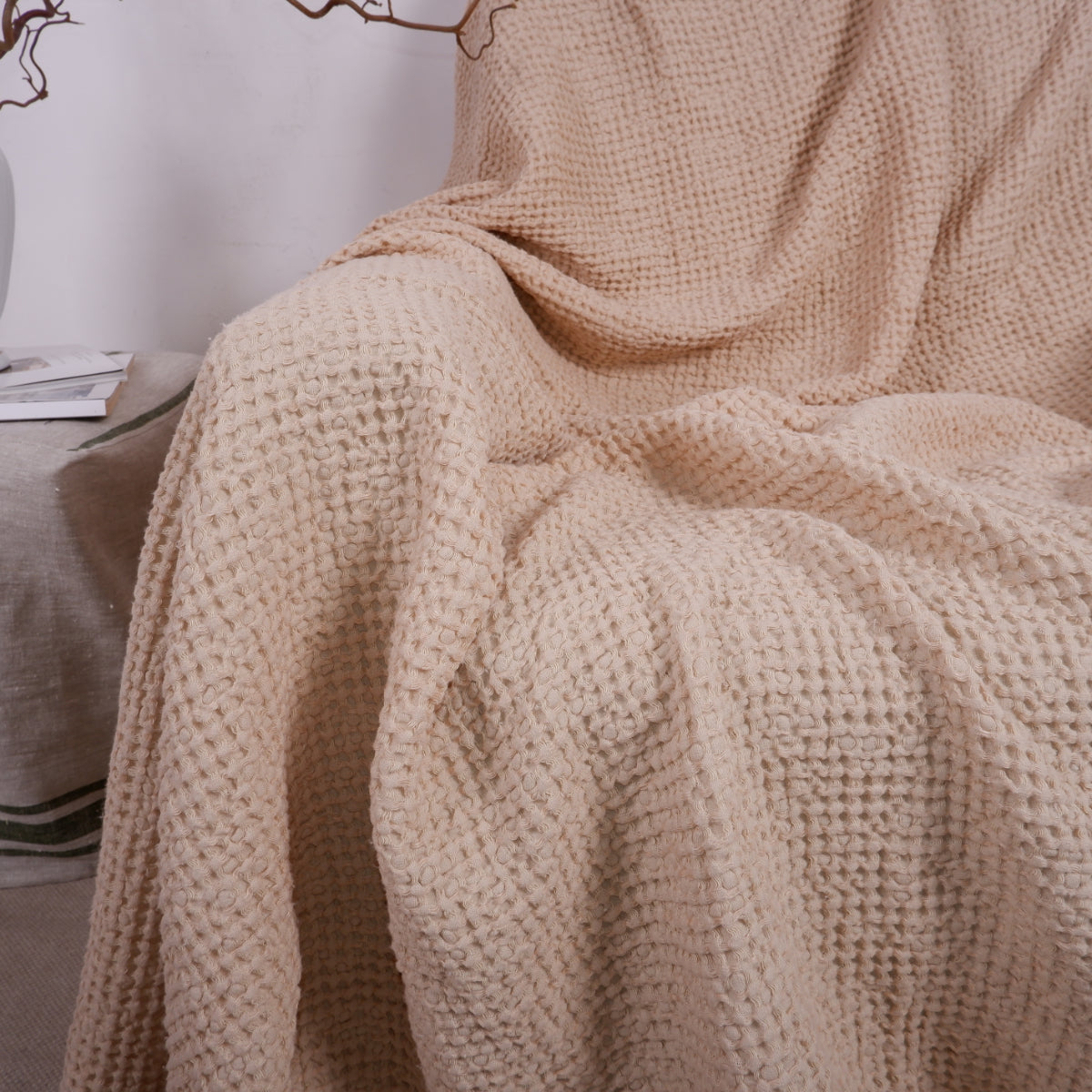 Sand Brown - linen blanket - bed cover