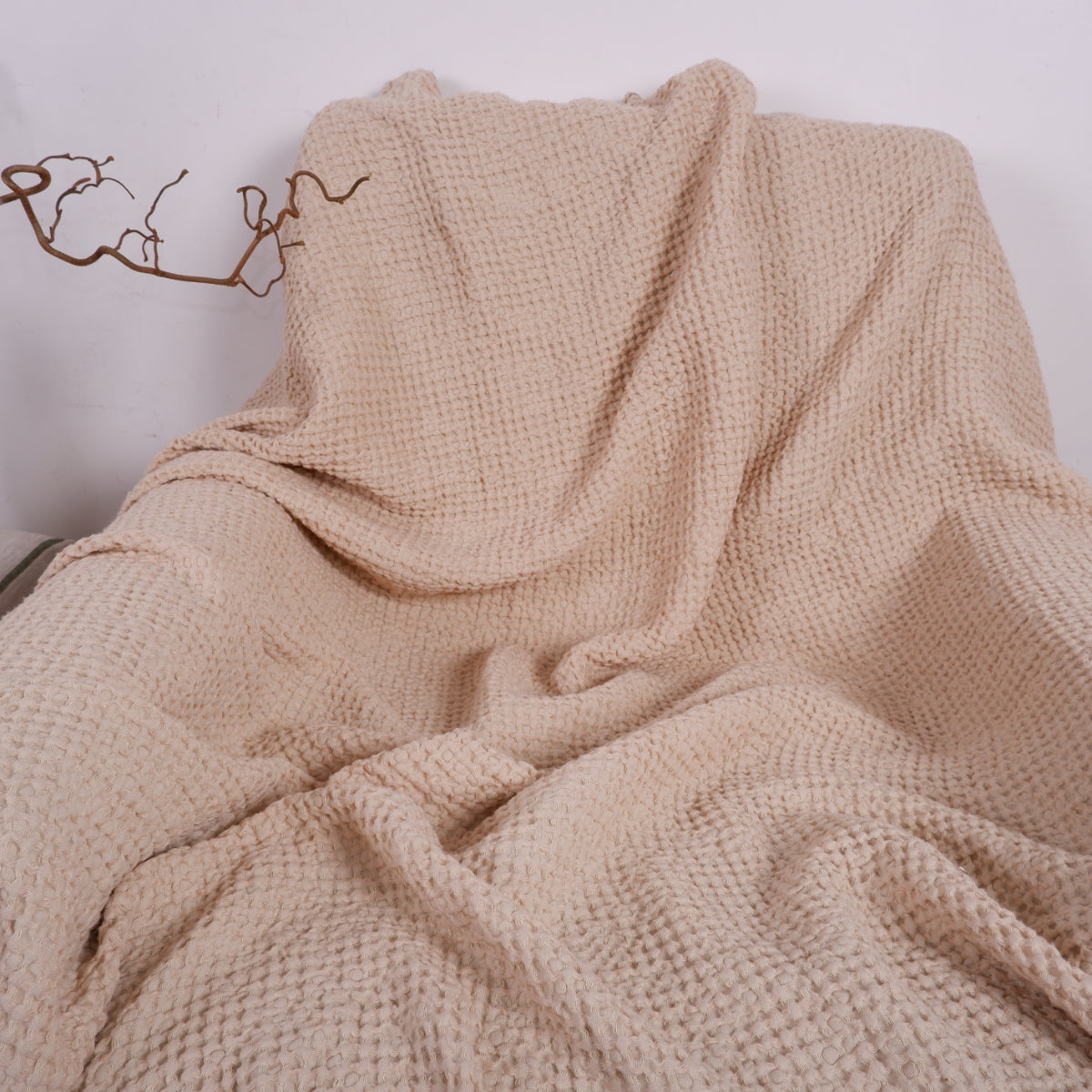 Sand Brown - linen blanket - bed cover