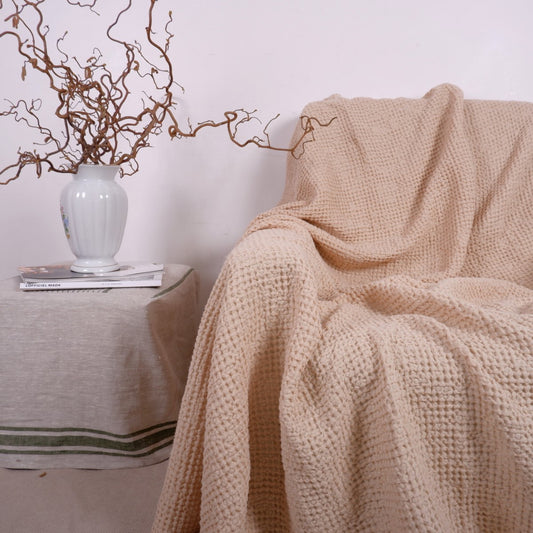 Sand Brown - linen blanket - bed cover