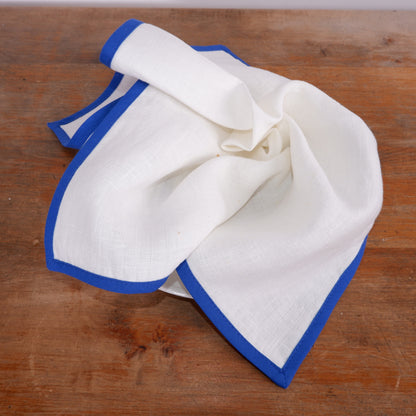 White linen napkin -  Blue hem