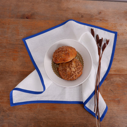White linen napkin -  Blue hem