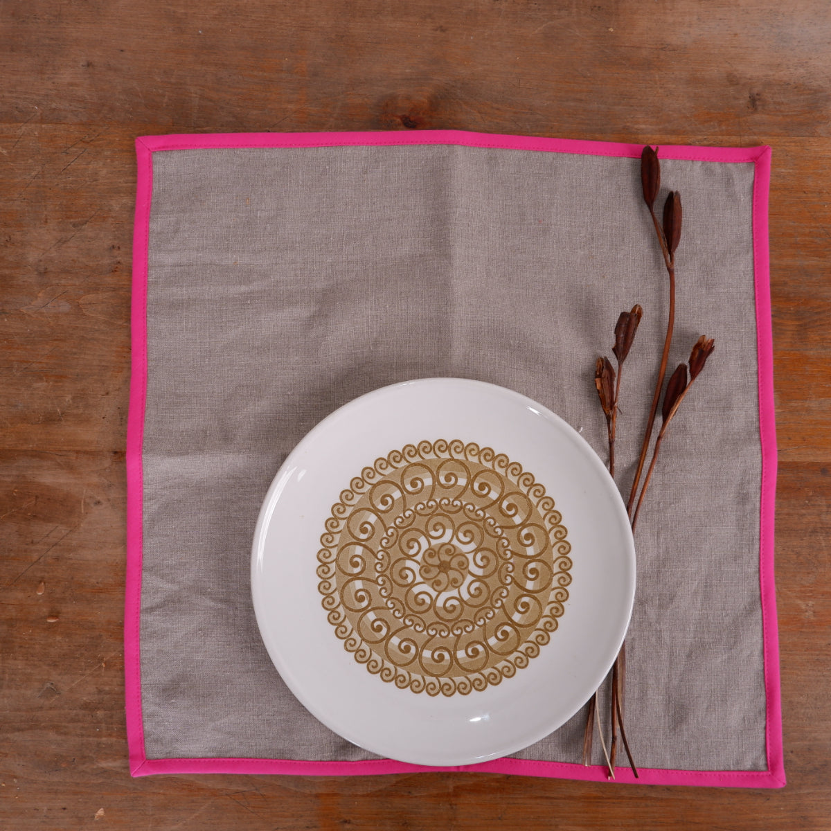 Natural linen napkin -  Pink hem