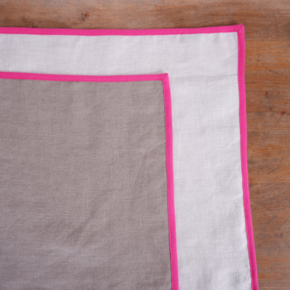 Natural linen napkin -  Pink hem