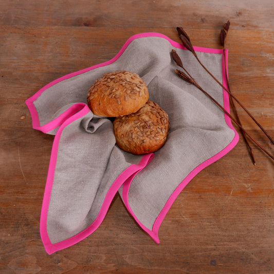 Natural linen napkin -  Pink hem