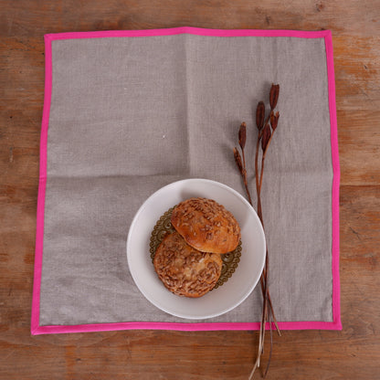 Natural linen napkin -  Pink hem