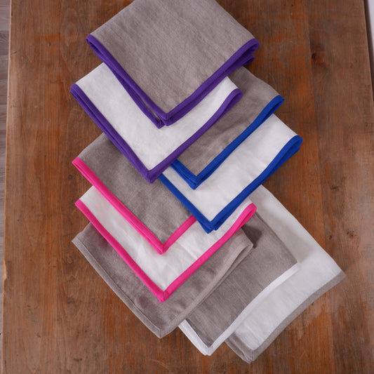 Natural linen napkin -  Purple hem