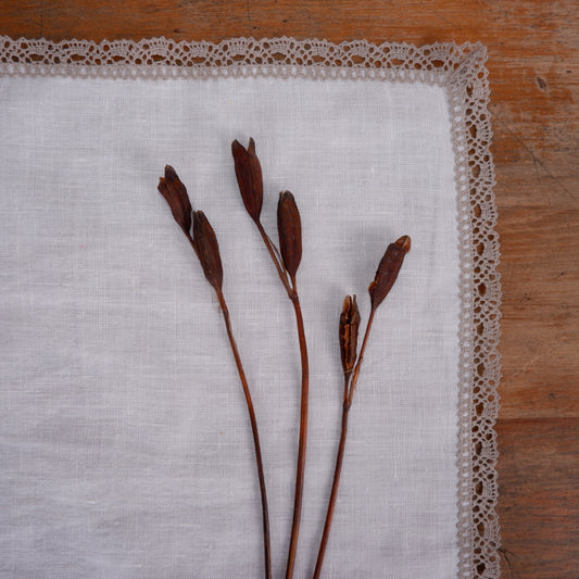 White linen napkin - natural linen lace