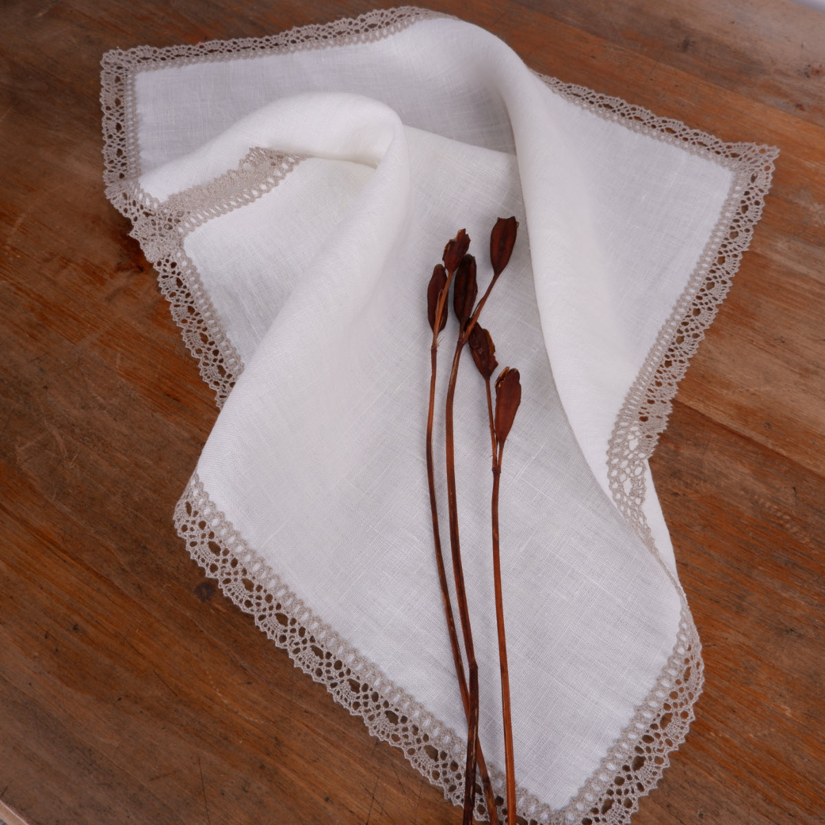 White linen napkin - natural linen lace