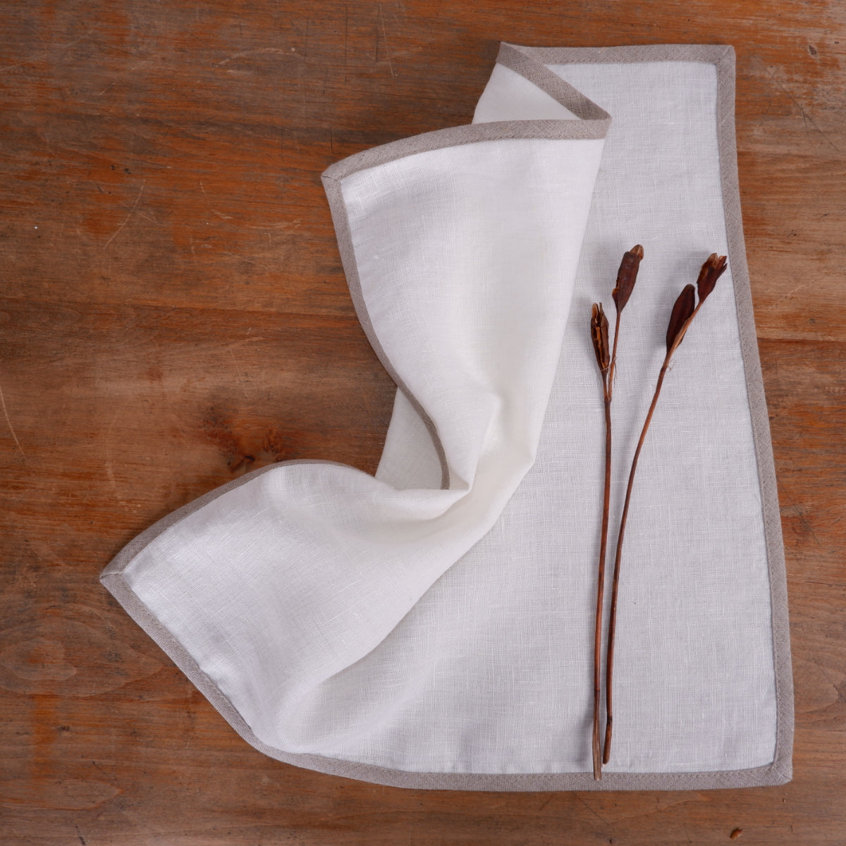 White linen napkin - natural linen lace