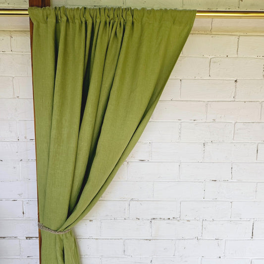 Pear green - linen curtains - with rod pocket