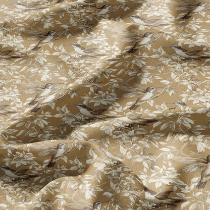 100% LINEN Fabric Colibri print - hummingbird mustard yellow - heavy linen fabric for upholstery home decor or medium for dress making 2404