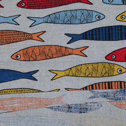 Print Fish -  Linen cotton blended fabric - 961P