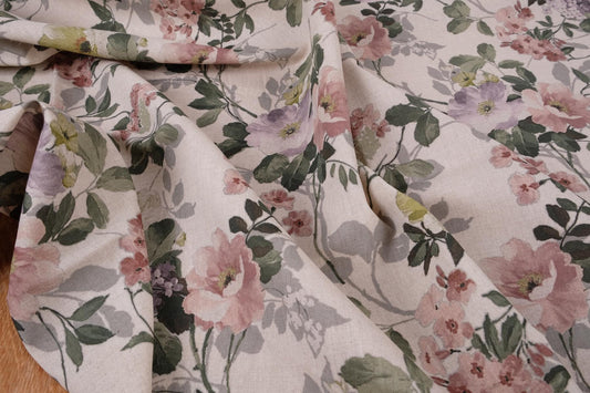 Linen fabric cuts - Floral print ecru - 120LP - 150x170cm