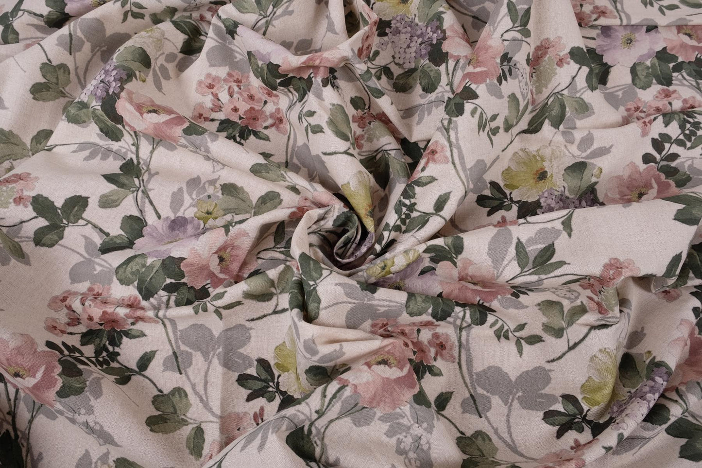 Linen fabric cuts - Floral print ecru - 120LP - 150x170cm