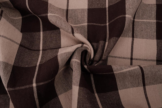 Linen fabric cuts - Tartan brown  - extra wide heavy linen - 196R - 60x215cm