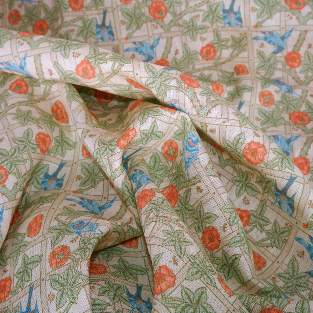 Floral linen fabric - William Morris Trellis WM211A