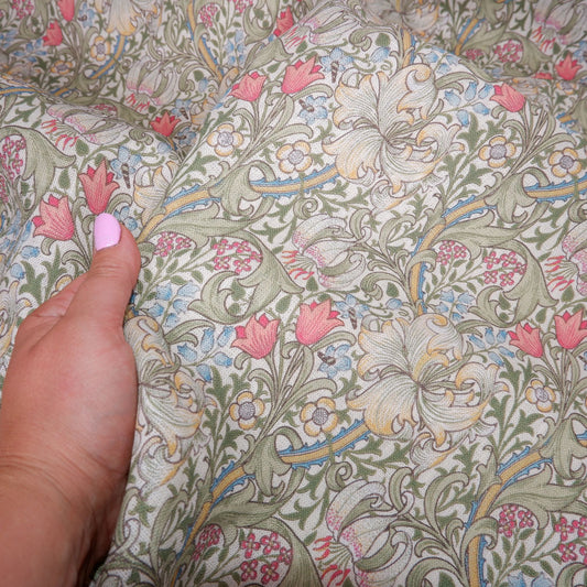 Floral linen fabric - William Morris Golden Lilly WM212A