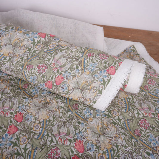 Floral linen fabric - William Morris Golden Lilly WM212A