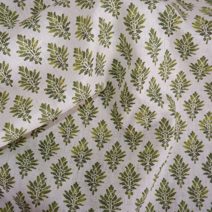 Floral linen fabric - Block print green LL302P