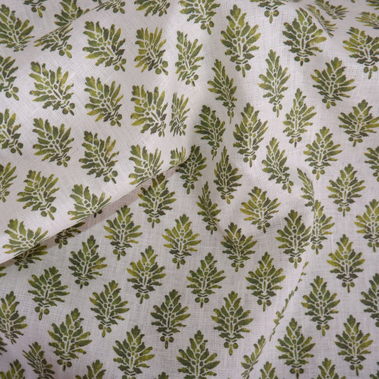 Floral linen fabric - Block print green LL302P