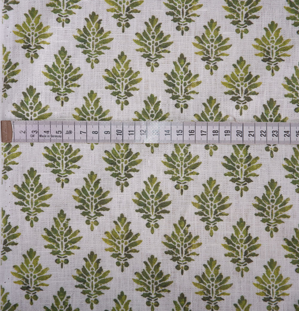 Floral linen fabric - Block print green LL302P