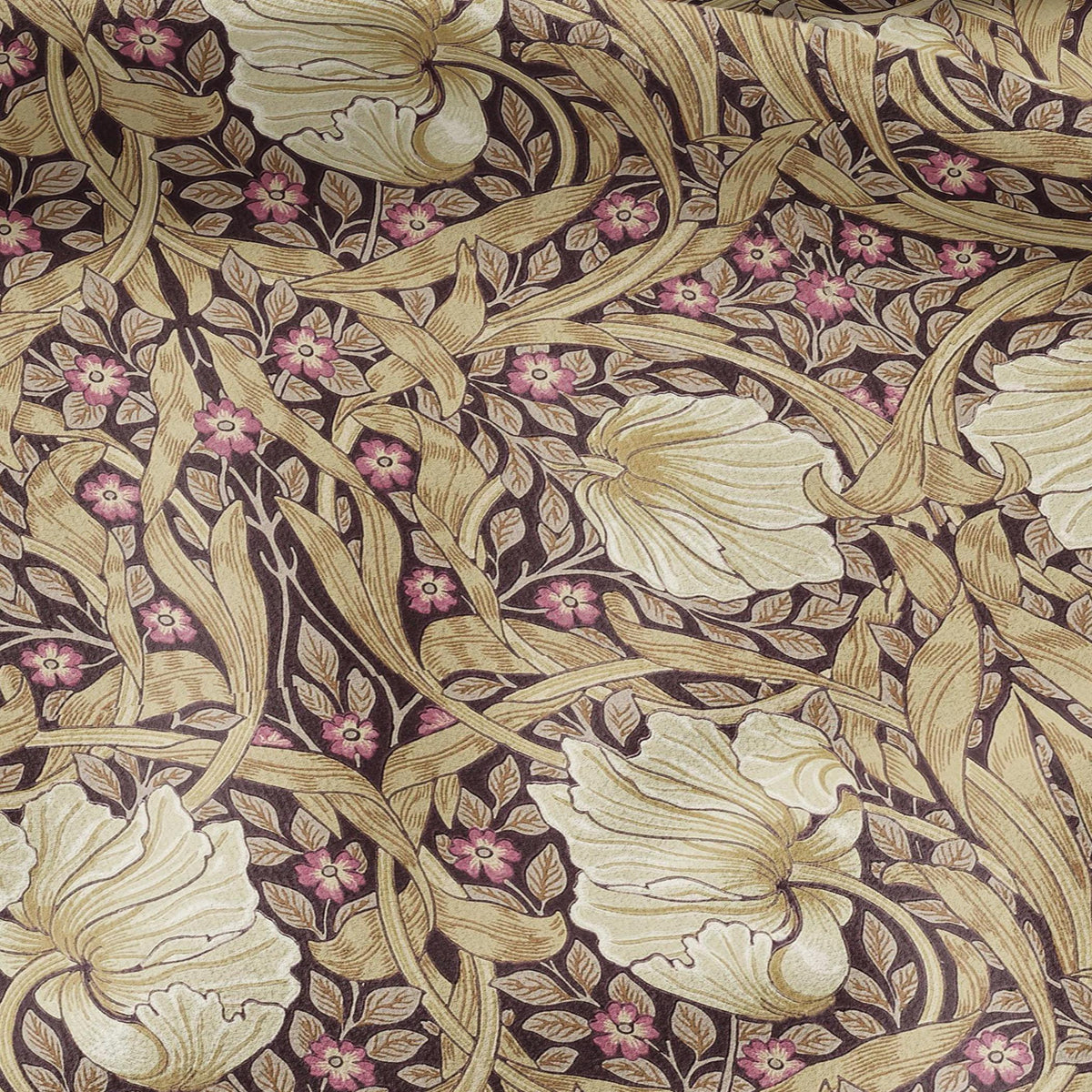100% LINEN fabric - William Morris Pimpernel beige purple - British Victorian Art Craft flax - sewing home decor or clothing 383