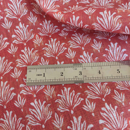 Floral linen fabric - Block print in brick red LL303P