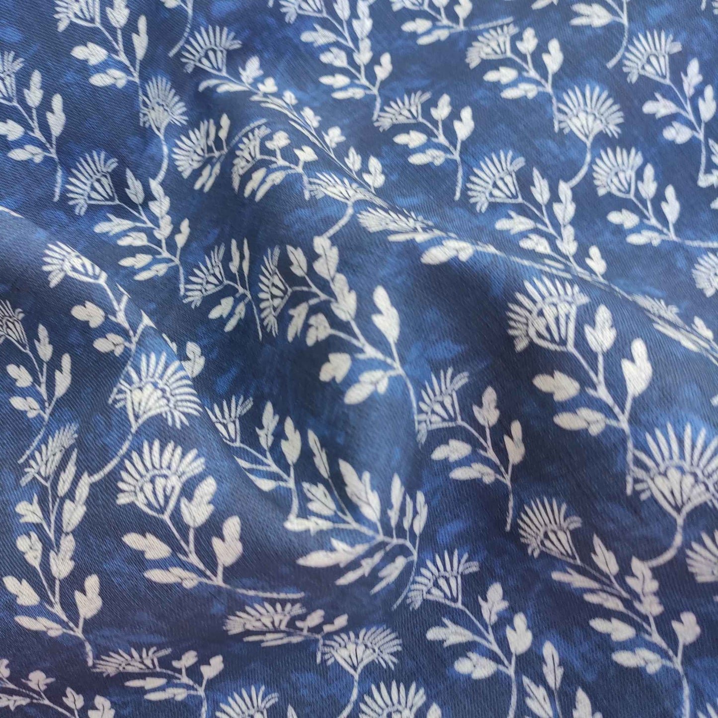 Floral linen fabric - Block print in dark indigo blue LL304P