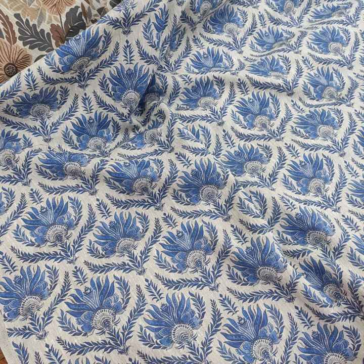 Floral linen fabric - French print in indigo blue LL305P