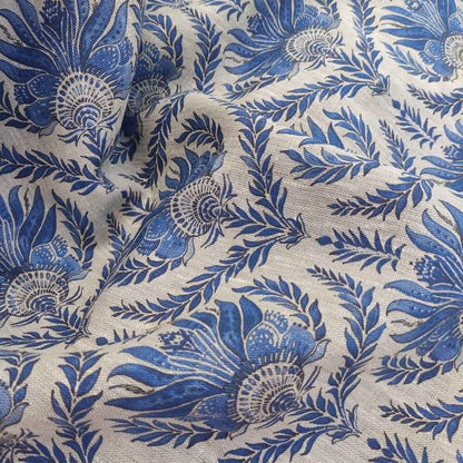 Floral linen fabric - French print in indigo blue LL305P