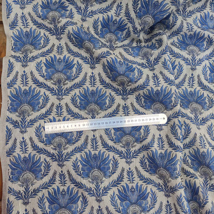 Floral linen fabric - French print in indigo blue LL305P