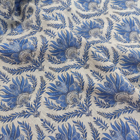 Floral linen fabric - French print in indigo blue LL305P
