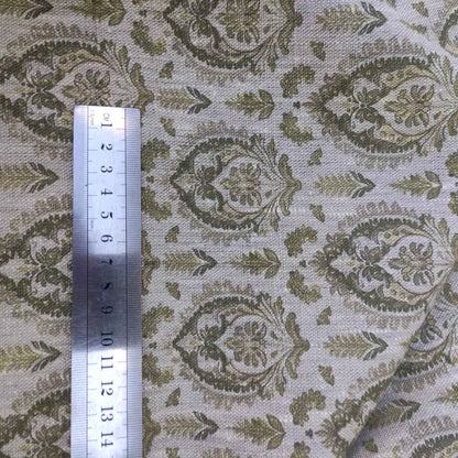 Botanical linen fabric with French print in moss green LL307P - 100% linen