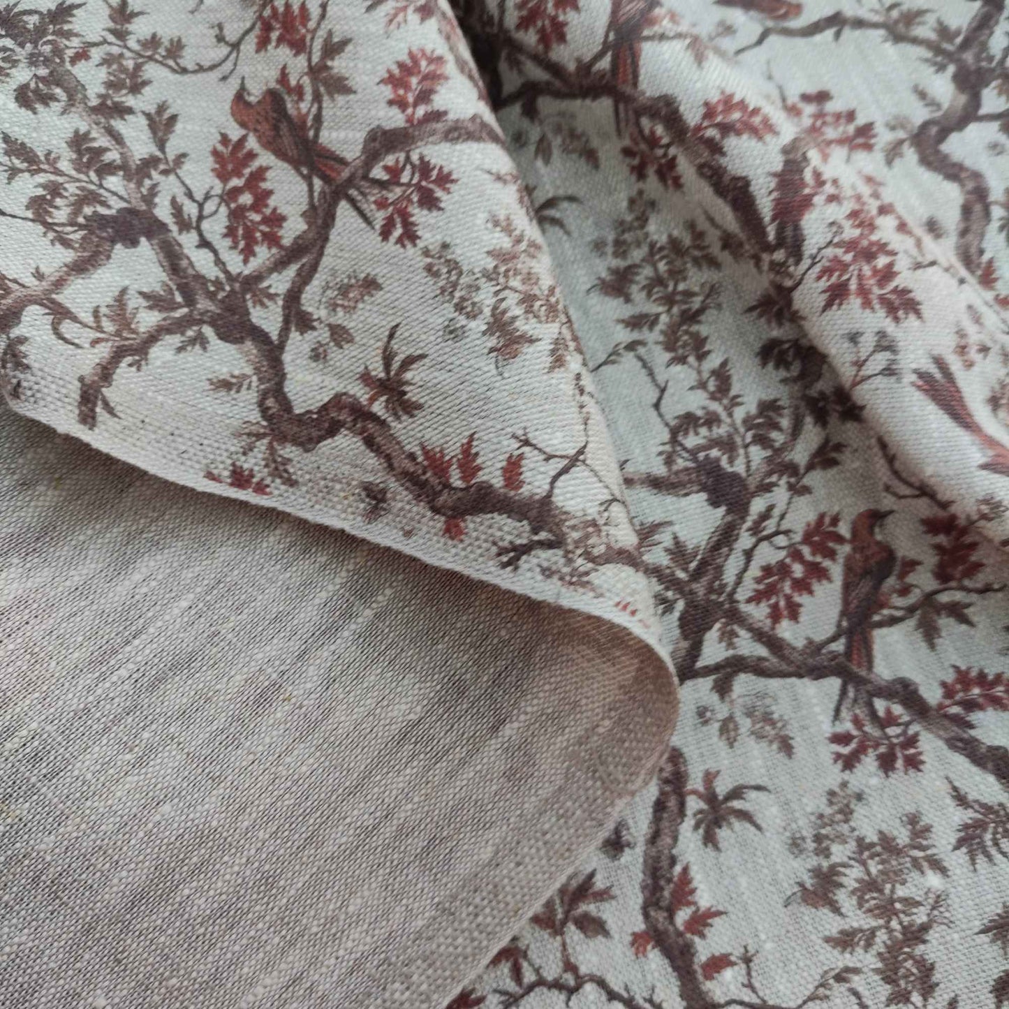 Linen fabric with Toile de Jouy Mapple  in brown LL310P - 100% linen