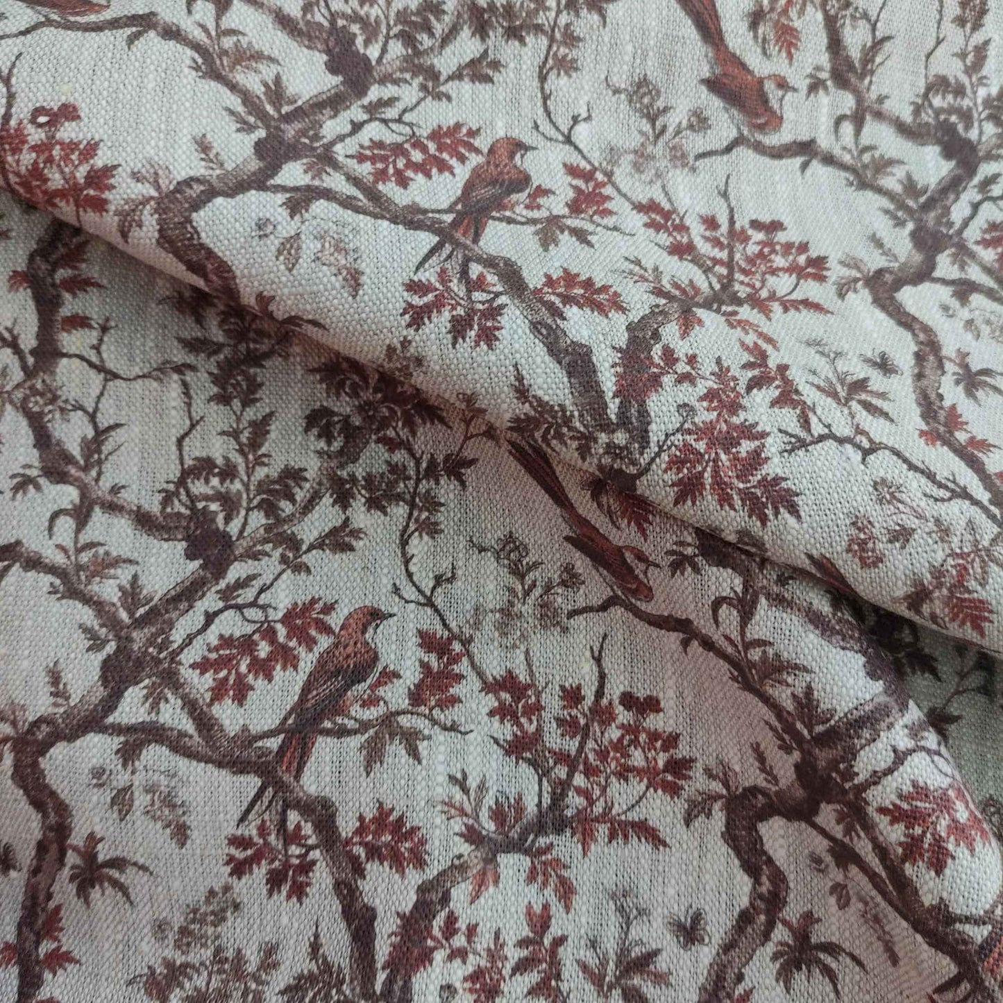 Linen fabric with Toile de Jouy Mapple  in brown LL310P - 100% linen