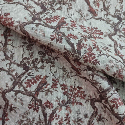Linen fabric with Toile de Jouy Mapple  in brown LL310P - 100% linen