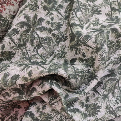 Linen fabric with Toile de Jouy Palm trees in green LL311P - 100% linen