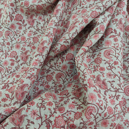 Botanical linen fabric with red paisley print LL314P - 100% linen