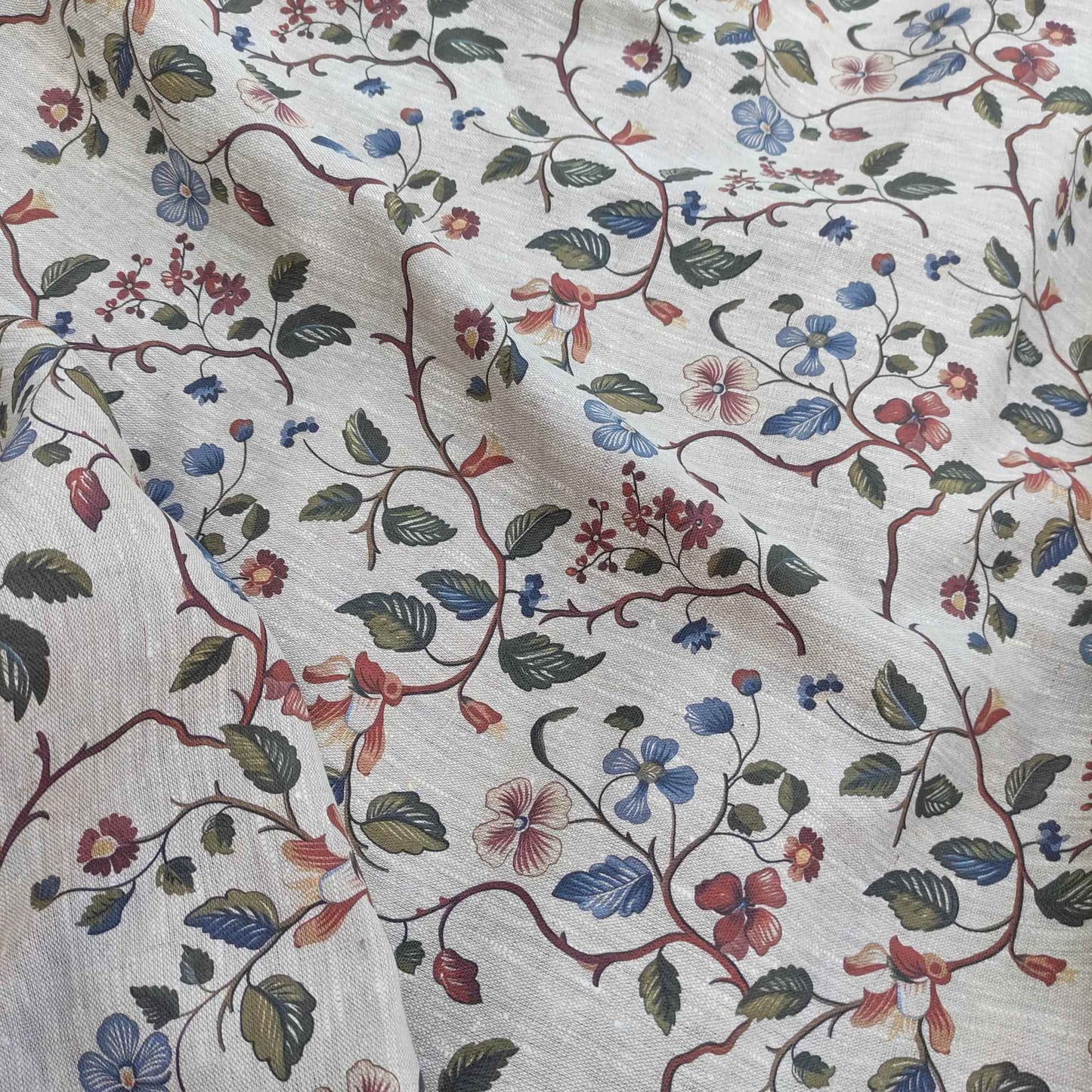 Floral linen fabric - botanical  on oatmeal linen LL317P
