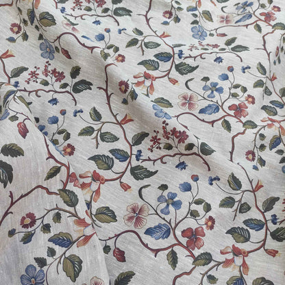 Floral linen fabric - botanical  on oatmeal linen LL317P